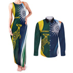 Custom India and Australia Cricket Couples Matching Tank Maxi Dress and Long Sleeve Button Shirt Special Half-Half Mix