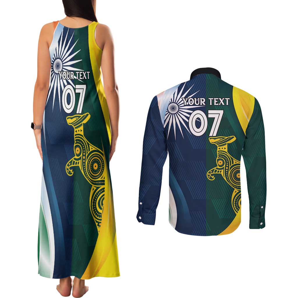 Custom India and Australia Cricket Couples Matching Tank Maxi Dress and Long Sleeve Button Shirt Special Half-Half Mix