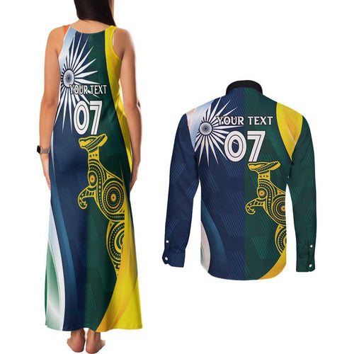Custom India and Australia Cricket Couples Matching Tank Maxi Dress and Long Sleeve Button Shirt Special Half-Half Mix