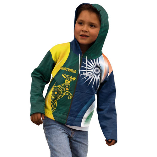 Custom India and Australia Cricket Kid Hoodie Special Half-Half Mix