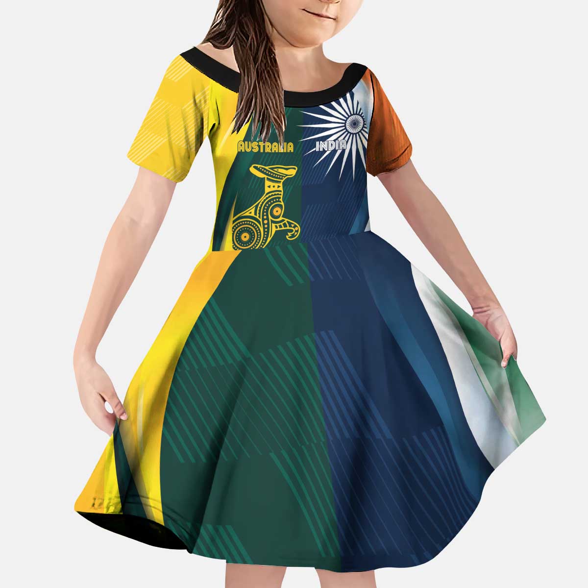 Custom India and Australia Cricket Kid Short Sleeve Dress Special Half-Half Mix