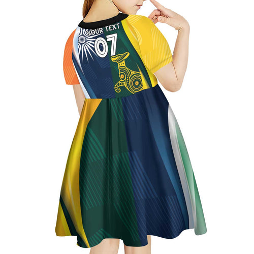 Custom India and Australia Cricket Kid Short Sleeve Dress Special Half-Half Mix