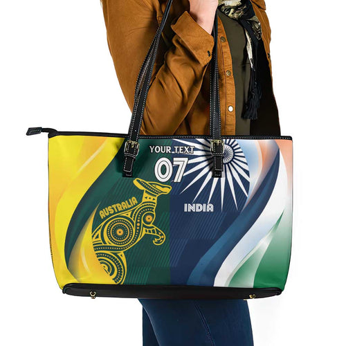 Custom India and Australia Cricket Leather Tote Bag Special Half-Half Mix