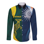Custom India and Australia Cricket Long Sleeve Button Shirt Special Half-Half Mix