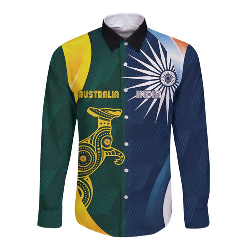 Custom India and Australia Cricket Long Sleeve Button Shirt Special Half-Half Mix