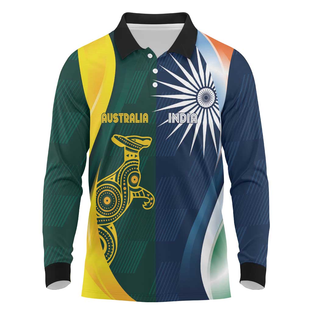 Custom India and Australia Cricket Long Sleeve Polo Shirt Special Half-Half Mix