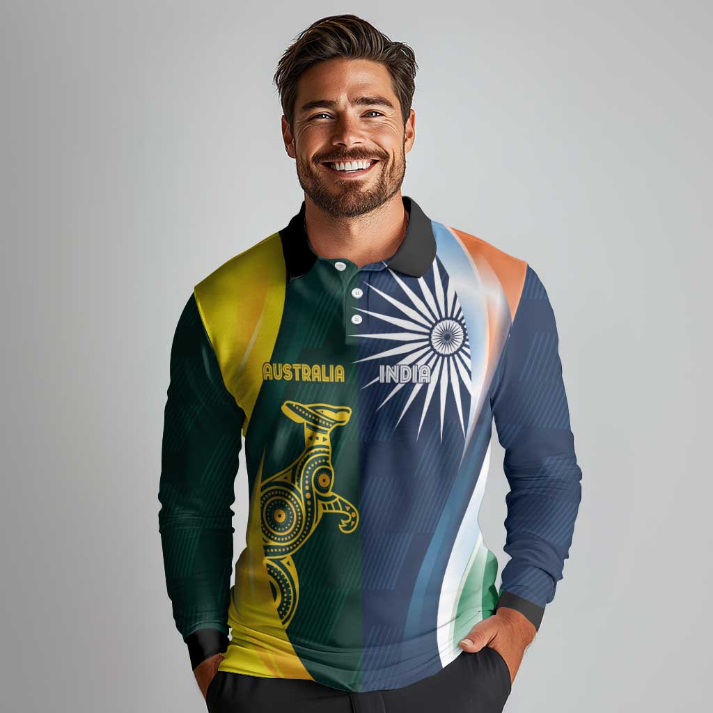 Custom India and Australia Cricket Long Sleeve Polo Shirt Special Half-Half Mix
