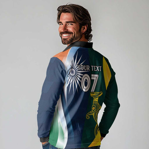 Custom India and Australia Cricket Long Sleeve Polo Shirt Special Half-Half Mix