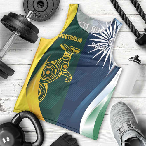 Custom India and Australia Cricket Men Tank Top Special Half-Half Mix