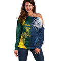 Custom India and Australia Cricket Off Shoulder Sweater Special Half-Half Mix