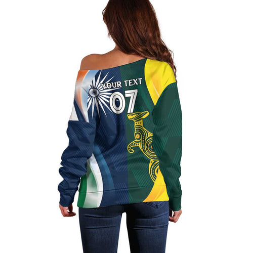 Custom India and Australia Cricket Off Shoulder Sweater Special Half-Half Mix