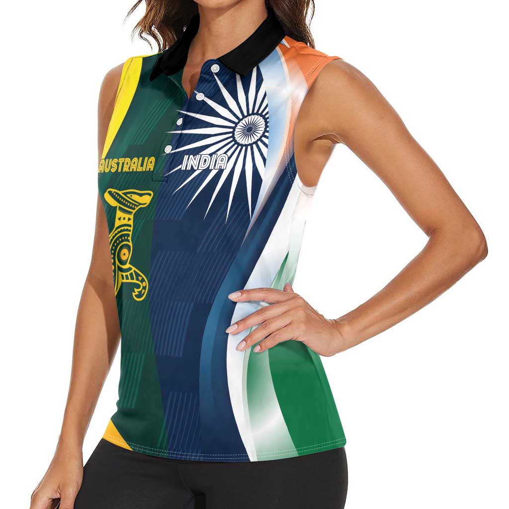 Custom India and Australia Cricket Women Sleeveless Polo Shirt Special Half-Half Mix