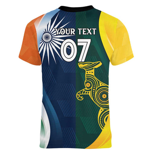 Custom India and Australia Cricket Women V-Neck T-Shirt Special Half-Half Mix