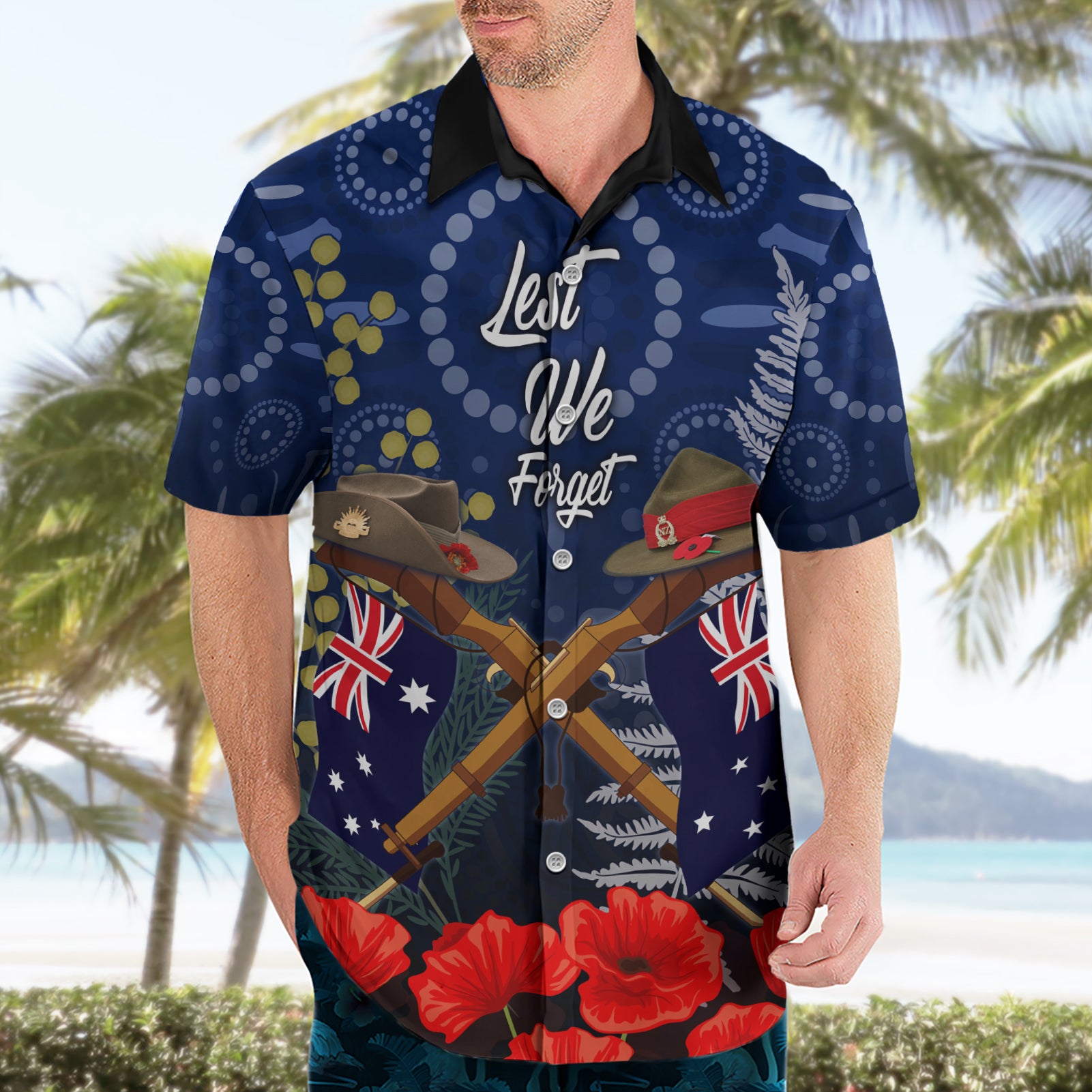 Anzac Hawaiian Shirt Ausralia Aboriginal Mix New Zealand Slouch Hats