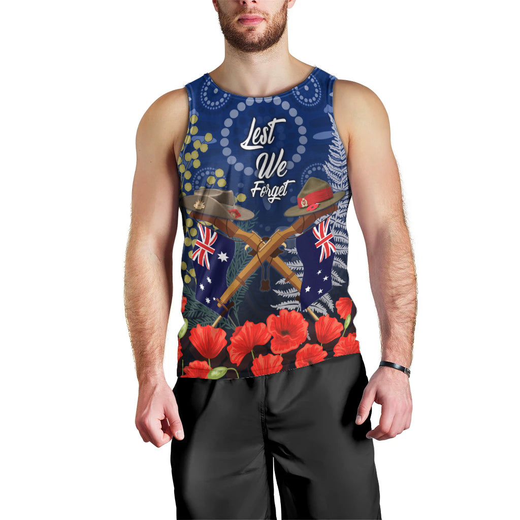 Anzac Men Tank Top Ausralia Aboriginal Mix New Zealand Slouch Hats