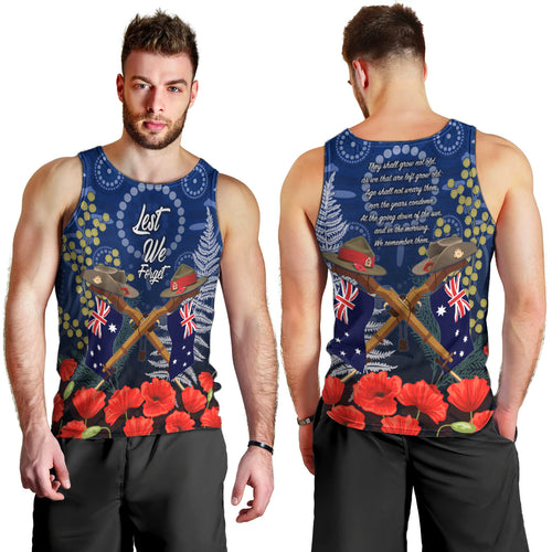 Anzac Men Tank Top Ausralia Aboriginal Mix New Zealand Slouch Hats