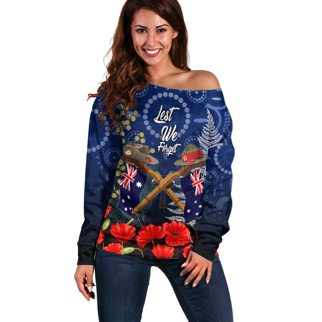 Anzac Off Shoulder Sweater Ausralia Aboriginal Mix New Zealand Slouch Hats