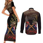 Australia - New Zealand ANZAC Couples Matching Short Sleeve Bodycon Dress and Long Sleeve Button Shirt Gallipoli ANZAC Cove Landing