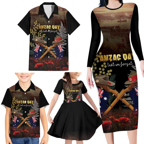 Australia - New Zealand ANZAC Family Matching Long Sleeve Bodycon Dress and Hawaiian Shirt Gallipoli ANZAC Cove Landing