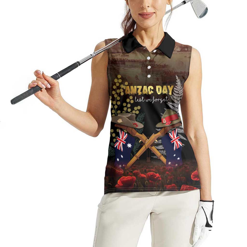 Australia - New Zealand ANZAC Women Sleeveless Polo Shirt Gallipoli ANZAC Cove Landing