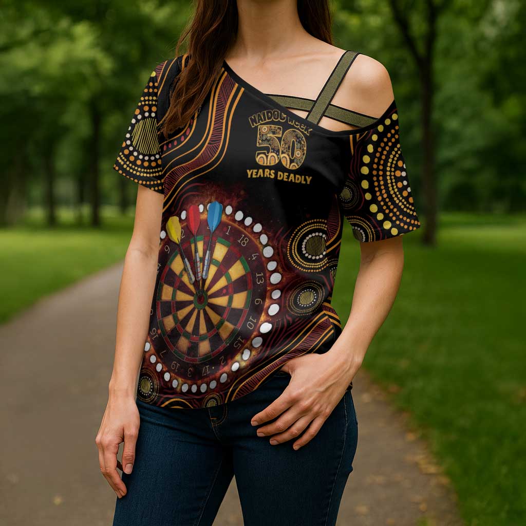 First Nations NAIDOC Week 2026 Fiery Darts Cross Shoulder Shirt Aboriginal Arts