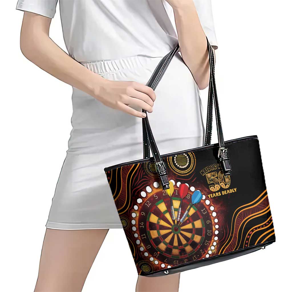 First Nations NAIDOC Week 2026 Fiery Darts Leather Tote Bag Aboriginal Arts