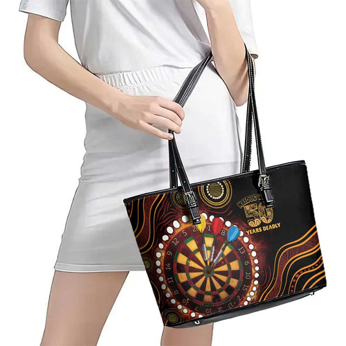First Nations NAIDOC Week 2026 Fiery Darts Leather Tote Bag Aboriginal Arts
