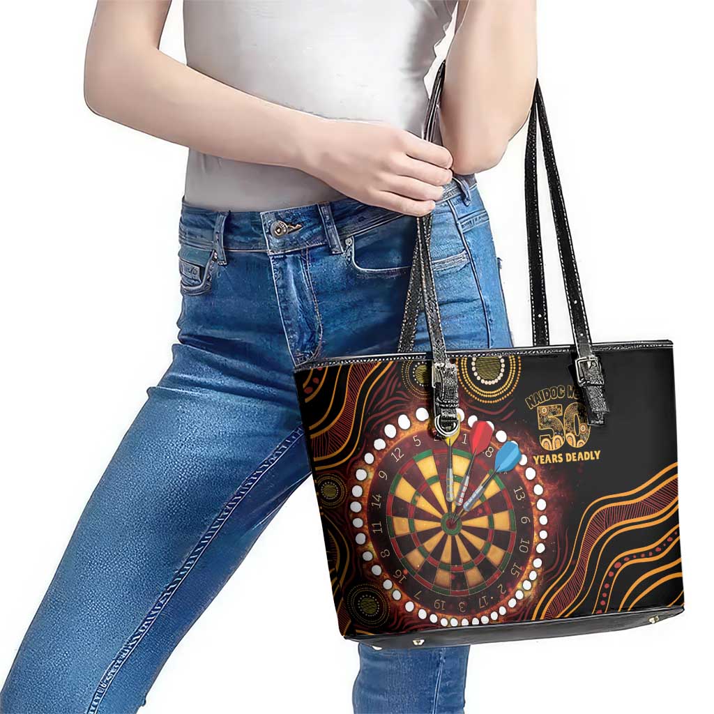 First Nations NAIDOC Week 2026 Fiery Darts Leather Tote Bag Aboriginal Arts