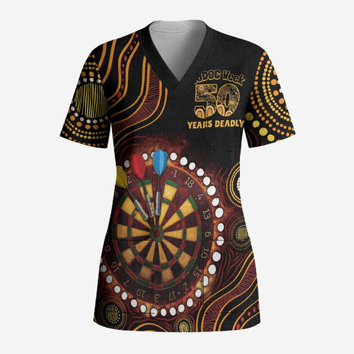 First Nations NAIDOC Week 2026 Fiery Darts Scrub Top Aboriginal Arts