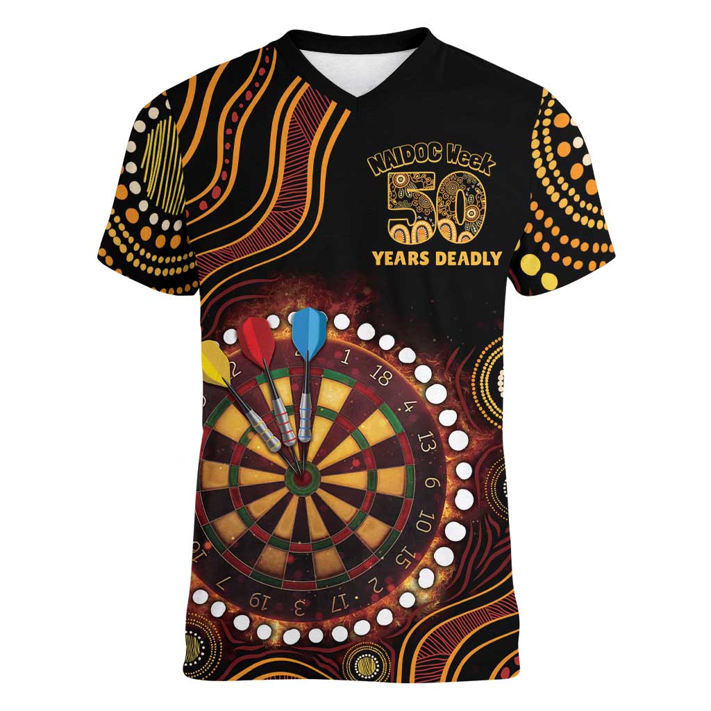 First Nations NAIDOC Week 2026 Fiery Darts Women V-Neck T-Shirt Aboriginal Arts
