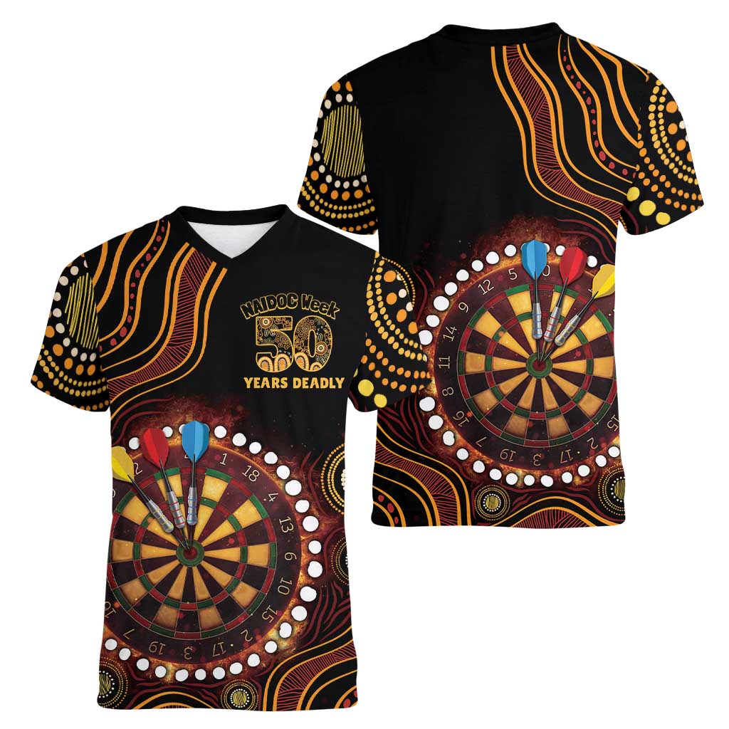 First Nations NAIDOC Week 2026 Fiery Darts Women V-Neck T-Shirt Aboriginal Arts