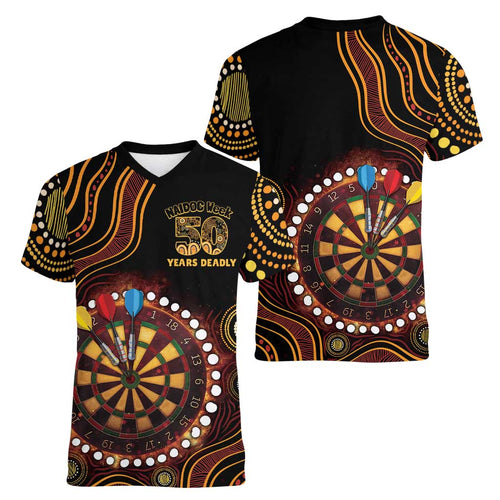 First Nations NAIDOC Week 2026 Fiery Darts Women V-Neck T-Shirt Aboriginal Arts