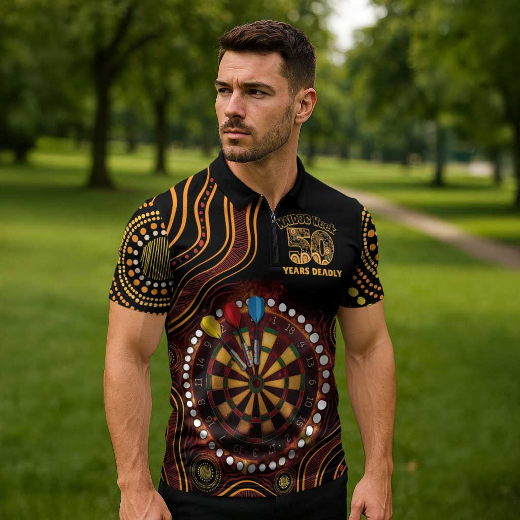 First Nations NAIDOC Week 2026 Fiery Darts Zipper Polo Shirt Aboriginal Arts