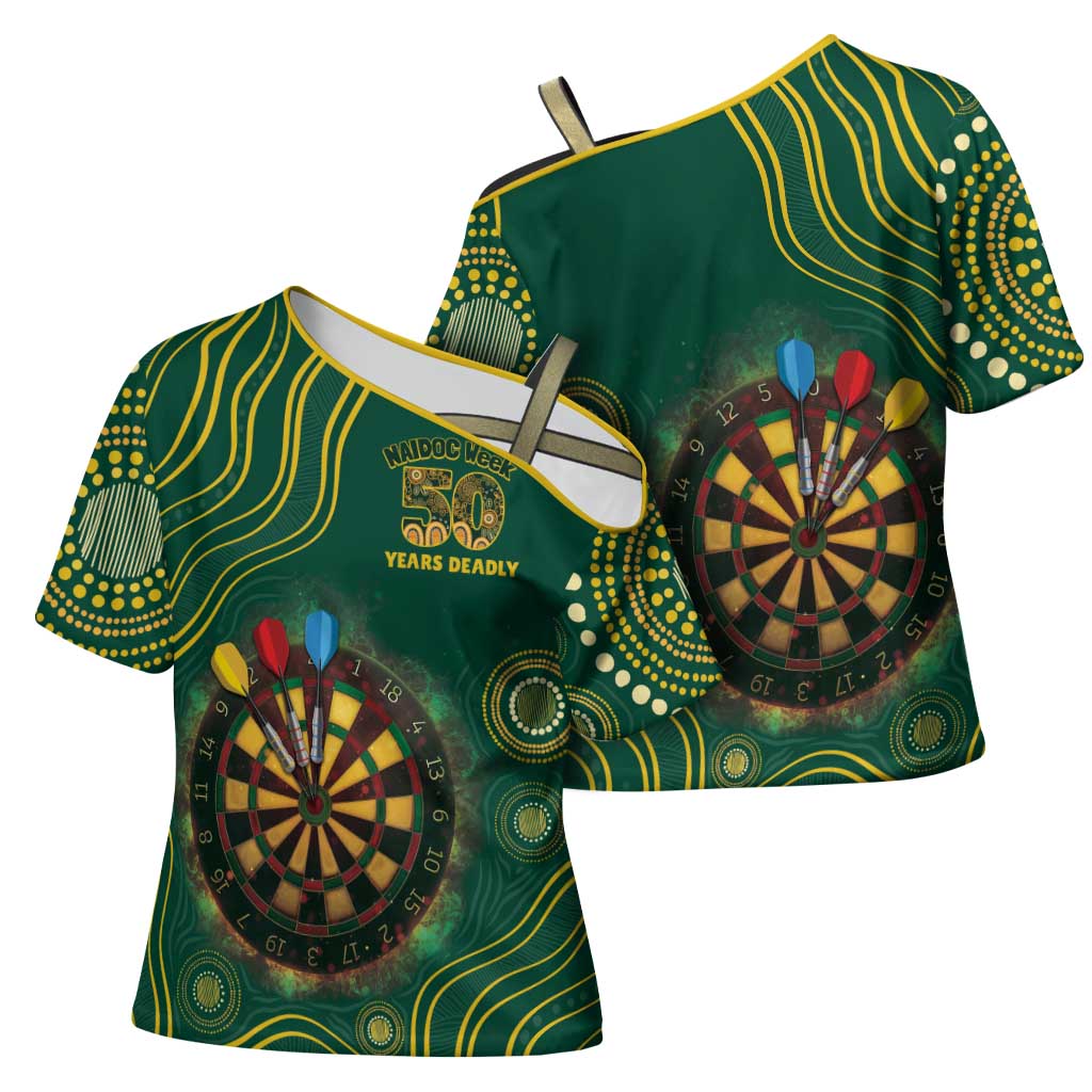 First Nations NAIDOC Week 2026 Fiery Darts Cross Shoulder Shirt National Colors Aboriginal Arts