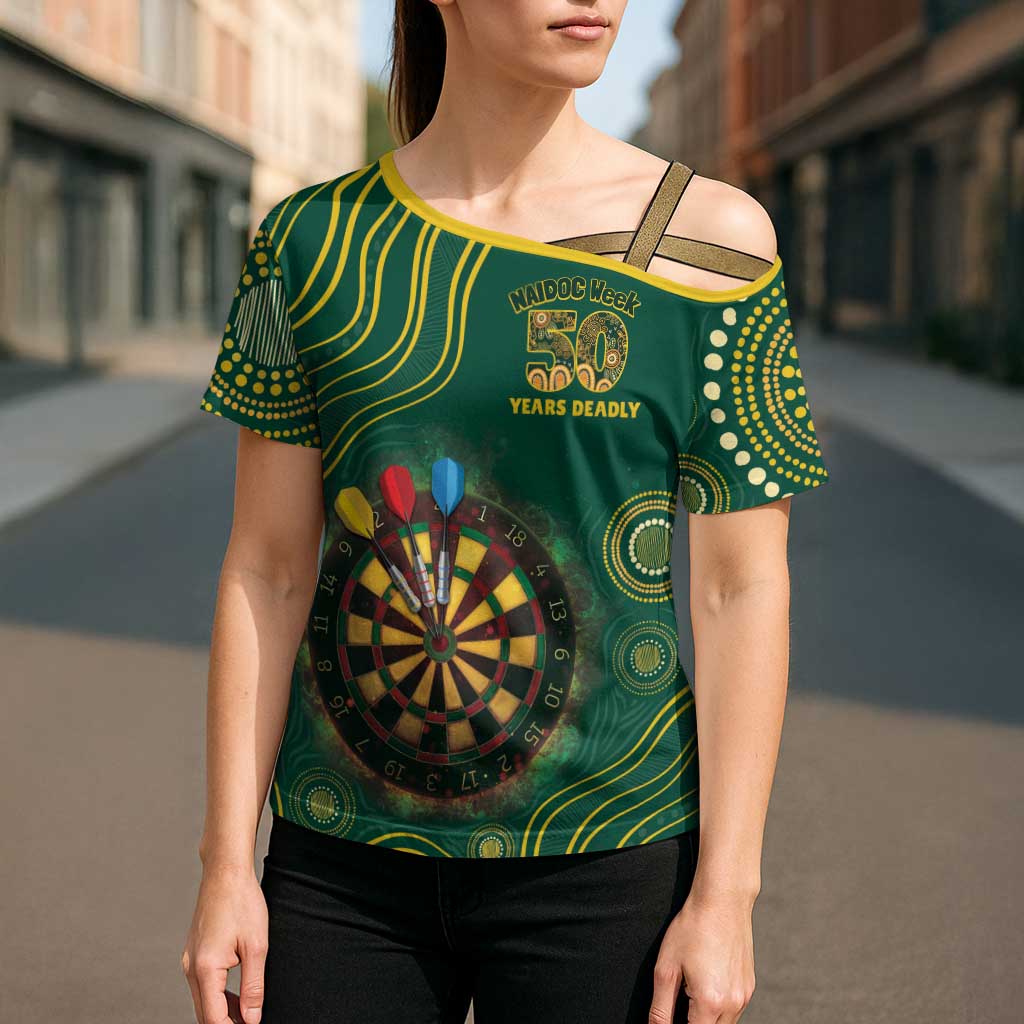 First Nations NAIDOC Week 2026 Fiery Darts Cross Shoulder Shirt National Colors Aboriginal Arts