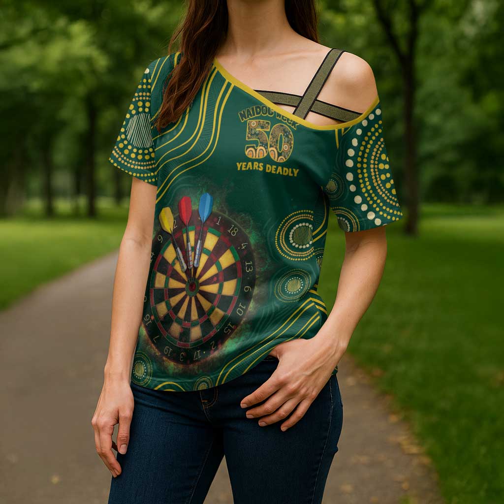 First Nations NAIDOC Week 2026 Fiery Darts Cross Shoulder Shirt National Colors Aboriginal Arts