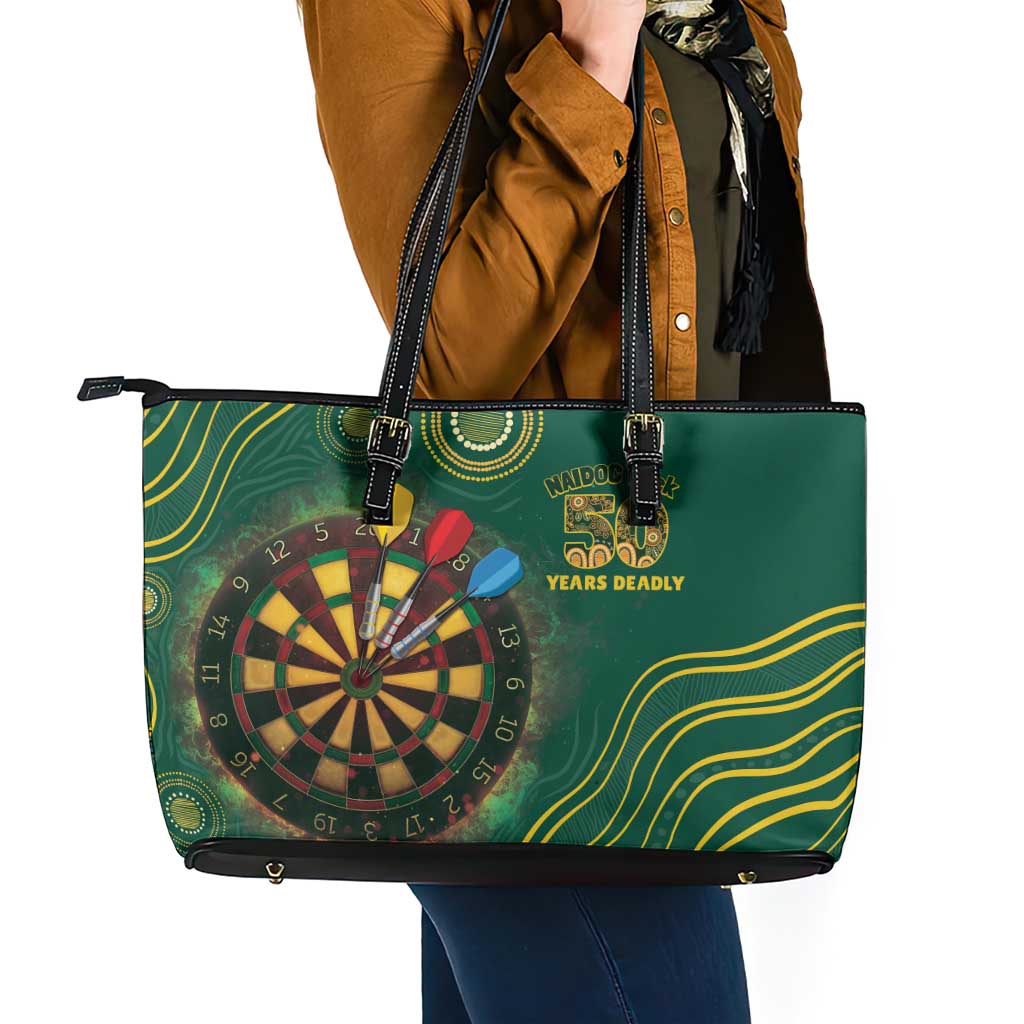 First Nations NAIDOC Week 2026 Fiery Darts Leather Tote Bag National Colors Aboriginal Arts