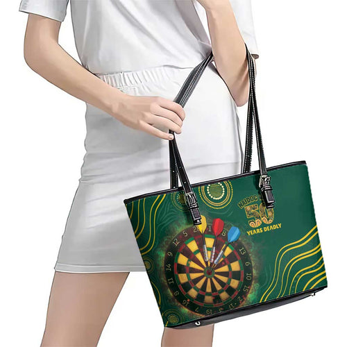 First Nations NAIDOC Week 2026 Fiery Darts Leather Tote Bag National Colors Aboriginal Arts