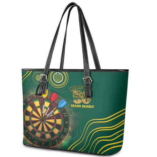 First Nations NAIDOC Week 2026 Fiery Darts Leather Tote Bag National Colors Aboriginal Arts