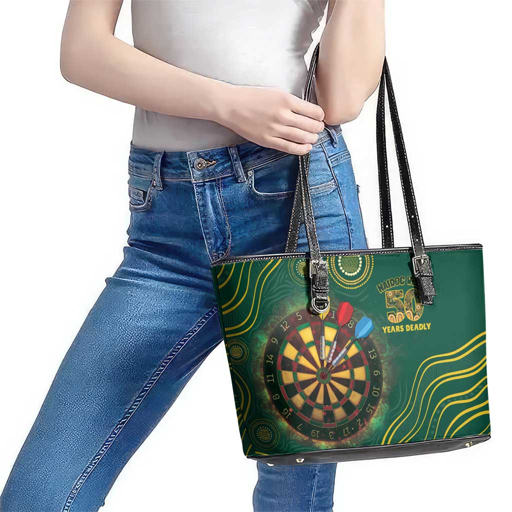 First Nations NAIDOC Week 2026 Fiery Darts Leather Tote Bag National Colors Aboriginal Arts