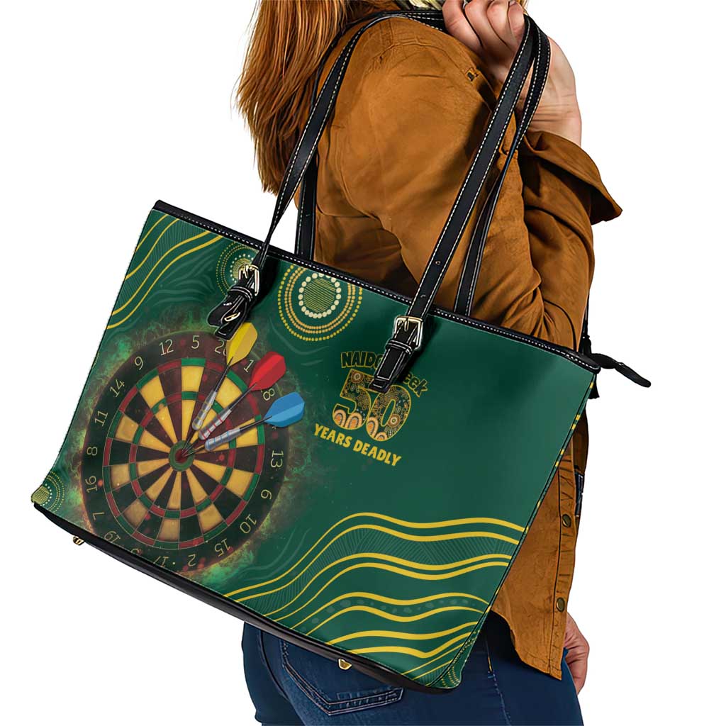 First Nations NAIDOC Week 2026 Fiery Darts Leather Tote Bag National Colors Aboriginal Arts