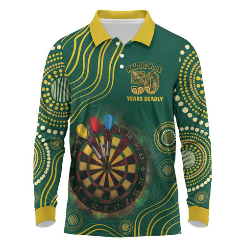 First Nations NAIDOC Week 2026 Fiery Darts Long Sleeve Polo Shirt National Colors Aboriginal Arts
