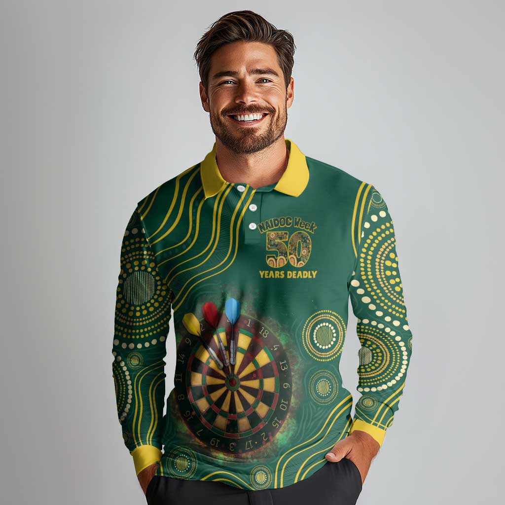 First Nations NAIDOC Week 2026 Fiery Darts Long Sleeve Polo Shirt National Colors Aboriginal Arts