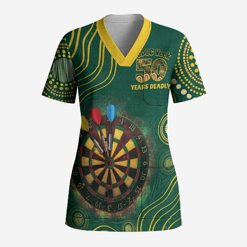 First Nations NAIDOC Week 2026 Fiery Darts Scrub Top National Colors Aboriginal Arts