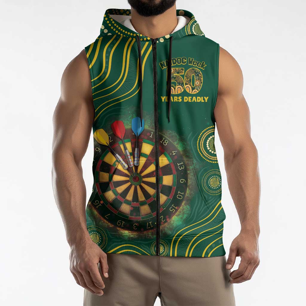 First Nations NAIDOC Week 2026 Fiery Darts Sleeveless Zip Hoodie National Colors Aboriginal Arts