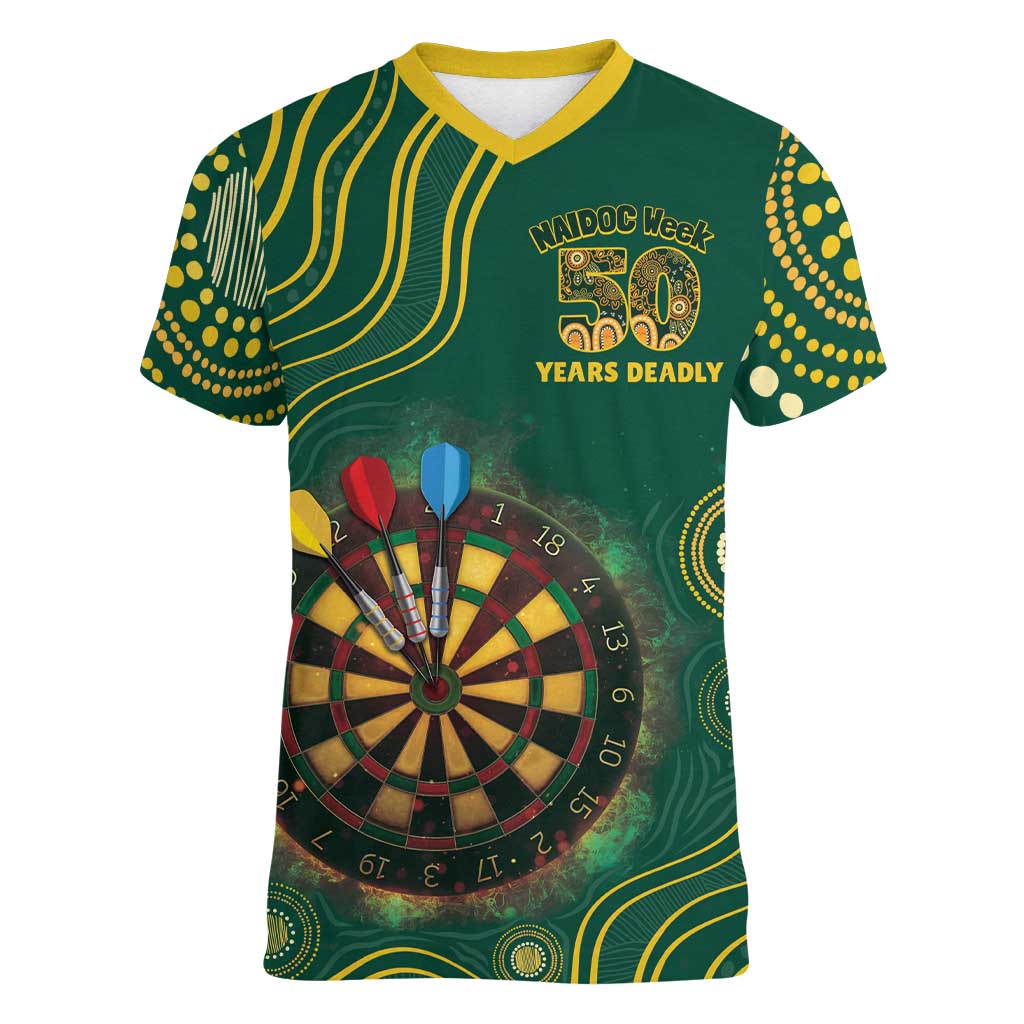 First Nations NAIDOC Week 2026 Fiery Darts Women V-Neck T-Shirt National Colors Aboriginal Arts
