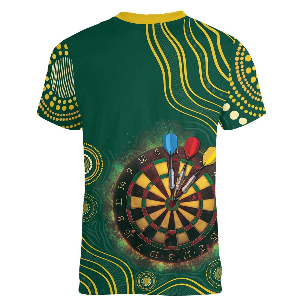 First Nations NAIDOC Week 2026 Fiery Darts Women V-Neck T-Shirt National Colors Aboriginal Arts