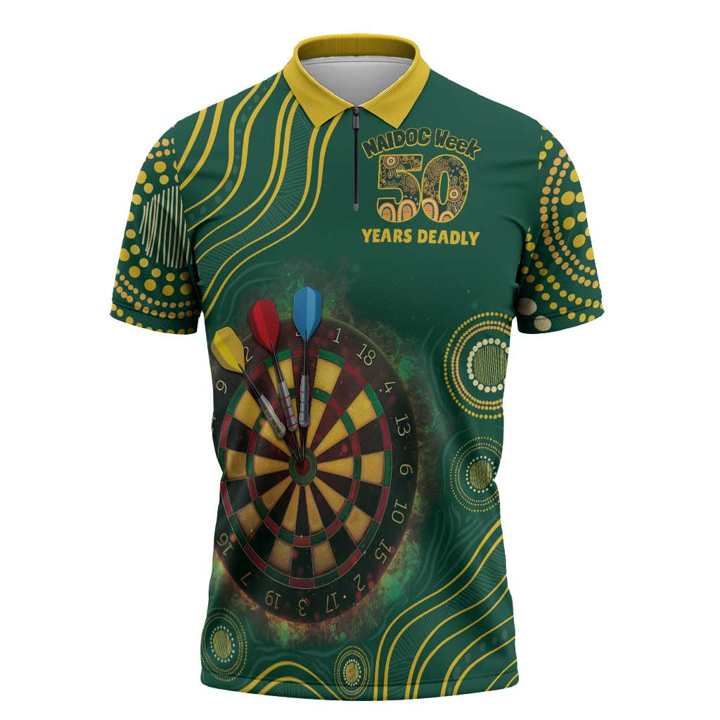 First Nations NAIDOC Week 2026 Fiery Darts Zipper Polo Shirt National Colors Aboriginal Arts