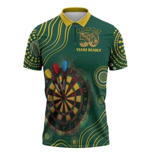First Nations NAIDOC Week 2026 Fiery Darts Zipper Polo Shirt National Colors Aboriginal Arts