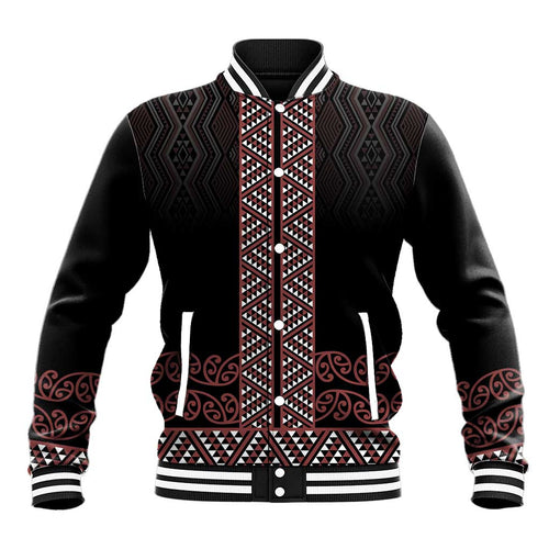 Maori Taniko Patterns Baseball Jacket Brown Niho Taniwha Mix Paatiki Motifs